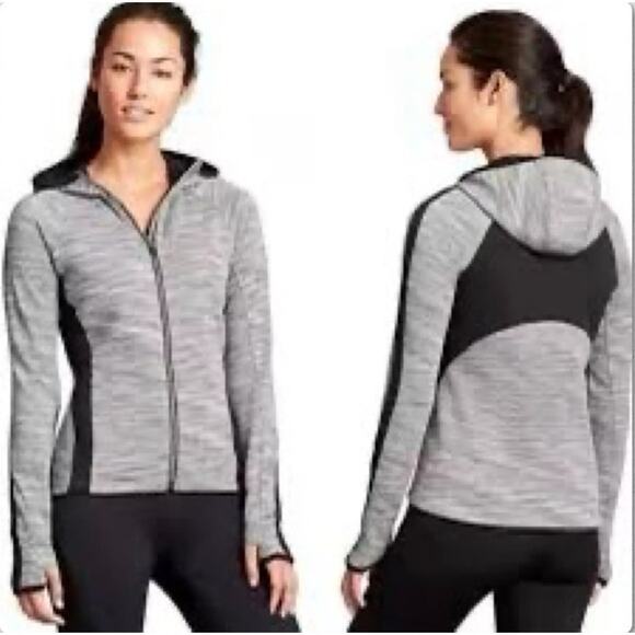 Athleta Snowscape Hooded Jacket XS Grey Space Dye Stretch Zip EUC - Picture 1 of 8